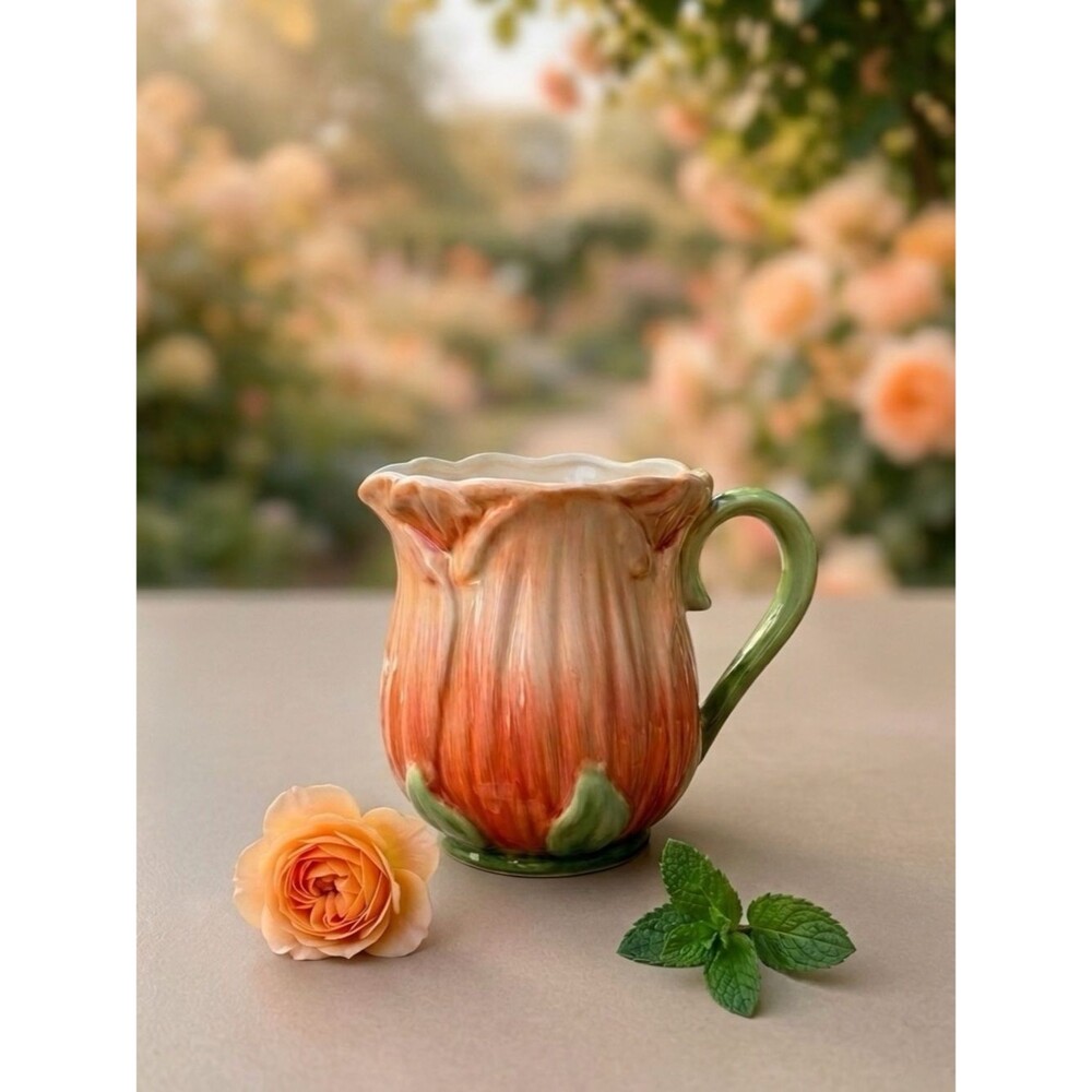 Pier 1 Imports Vintage Rosebud Tulip Mug Sculptural 80s Cottagecore Grandacore